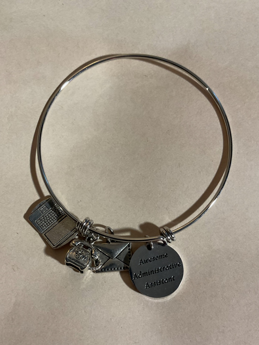 Silver Tone Office Charm Bangle Bracelet - Administrative Assistant
